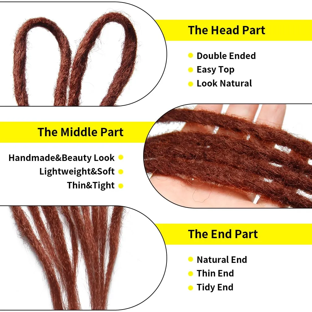 20" Double Ended Dreadlock Extensions 15 Strands DE Synthetic Handmade Braiding Dread Extensions (20Inch, Copper Red-350#)