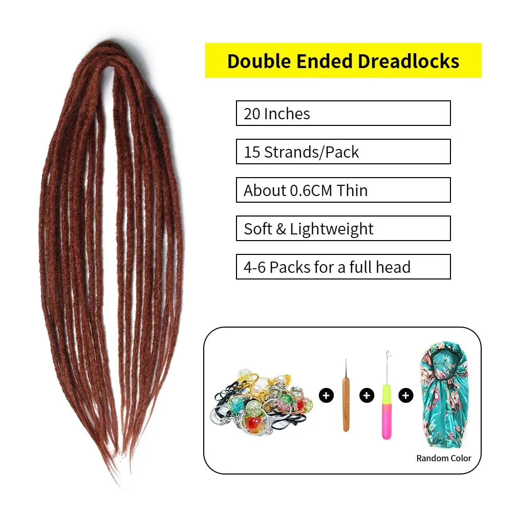 20" Double Ended Dreadlock Extensions 15 Strands DE Synthetic Handmade Braiding Dread Extensions (20Inch, Copper Red-350#)