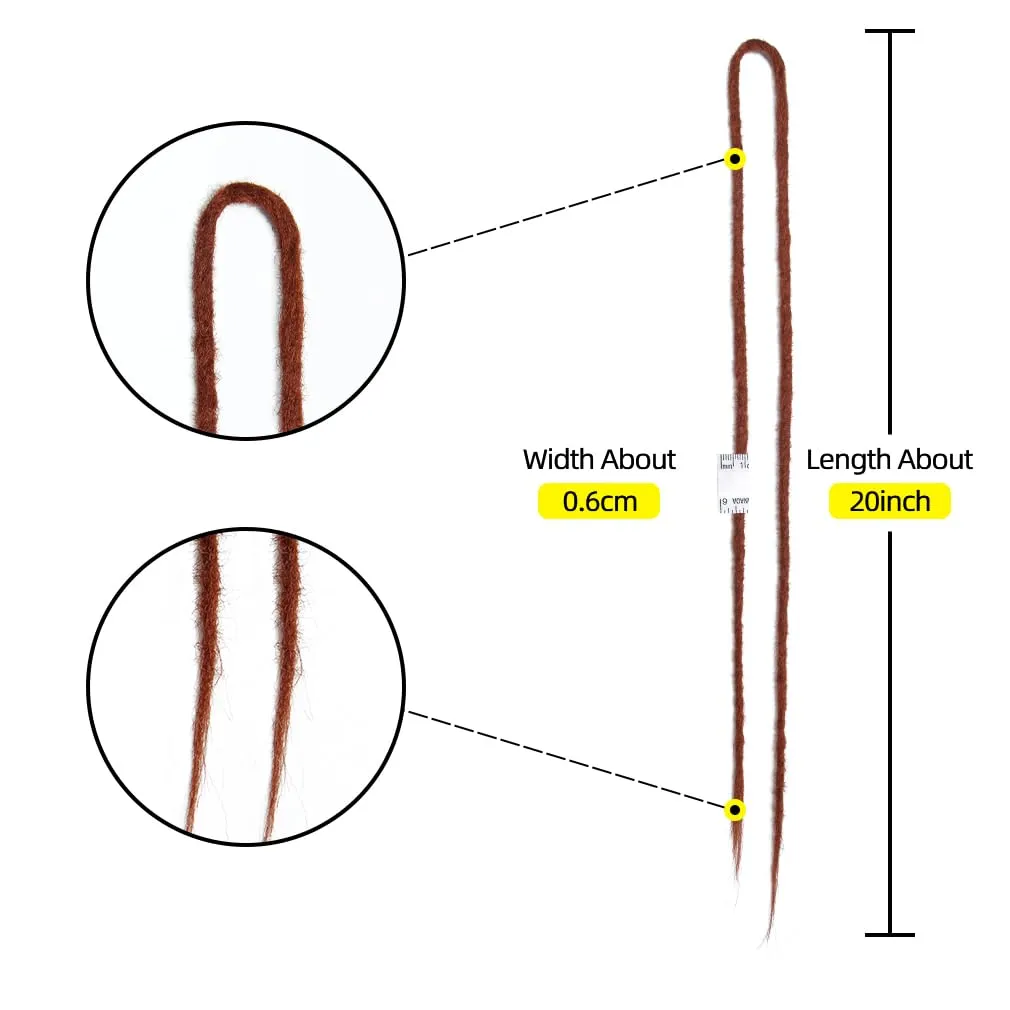 20" Double Ended Dreadlock Extensions 15 Strands DE Synthetic Handmade Braiding Dread Extensions (20Inch, Copper Red-350#)