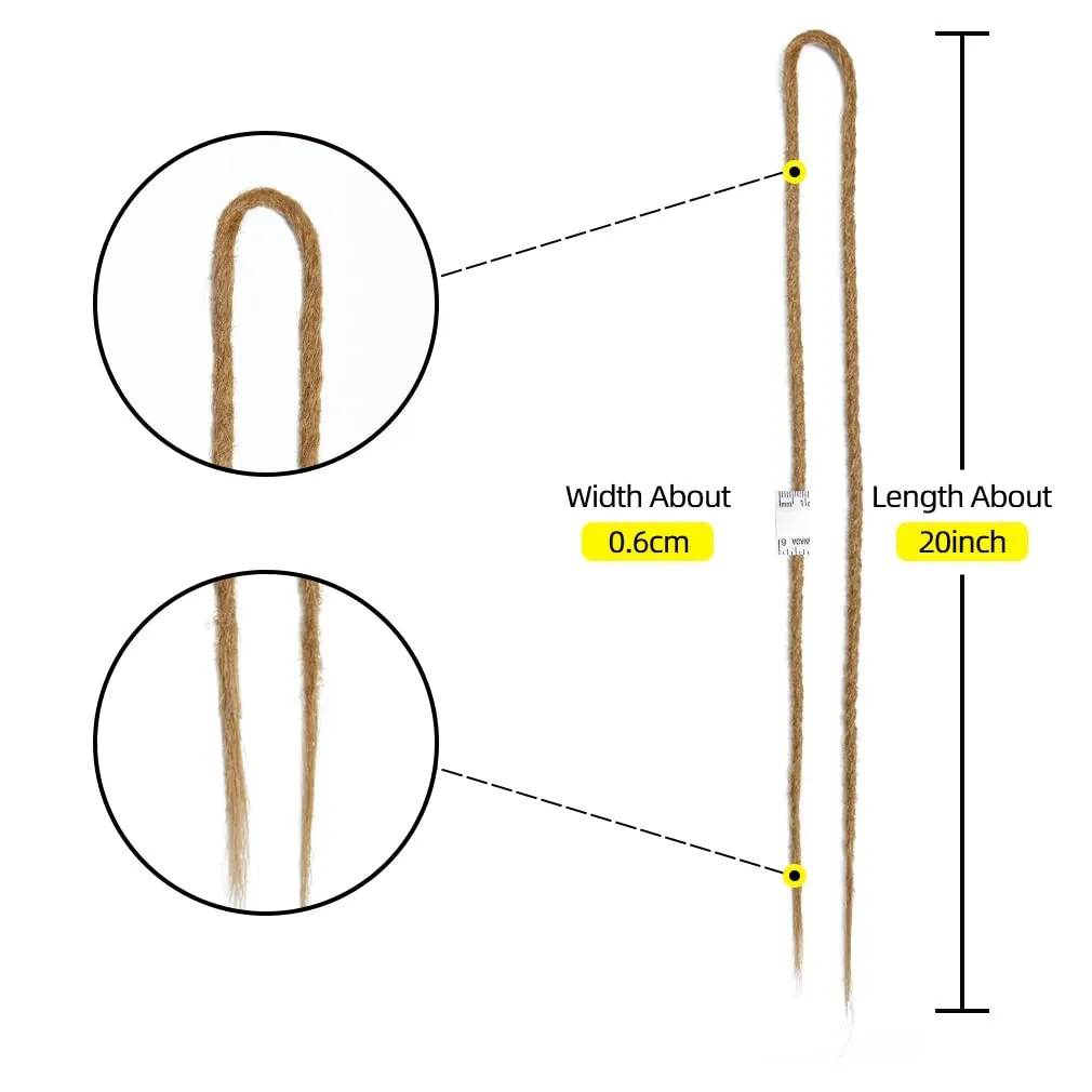 20" Double Ended Dreadlock Extensions 15 Strands Golden Brown DE Soft Synthetic Handmade Braid Dread Extensions