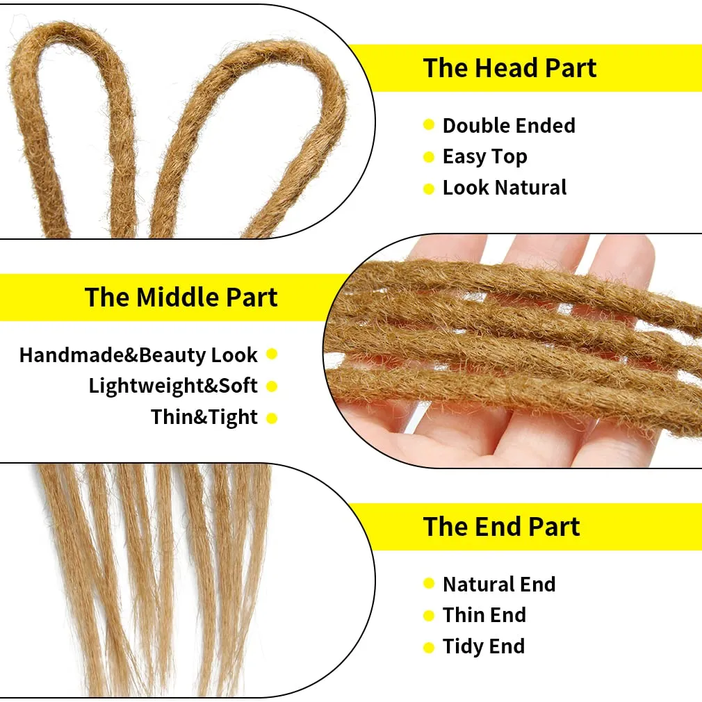 20" Double Ended Dreadlock Extensions 15 Strands Golden Brown DE Soft Synthetic Handmade Braid Dread Extensions