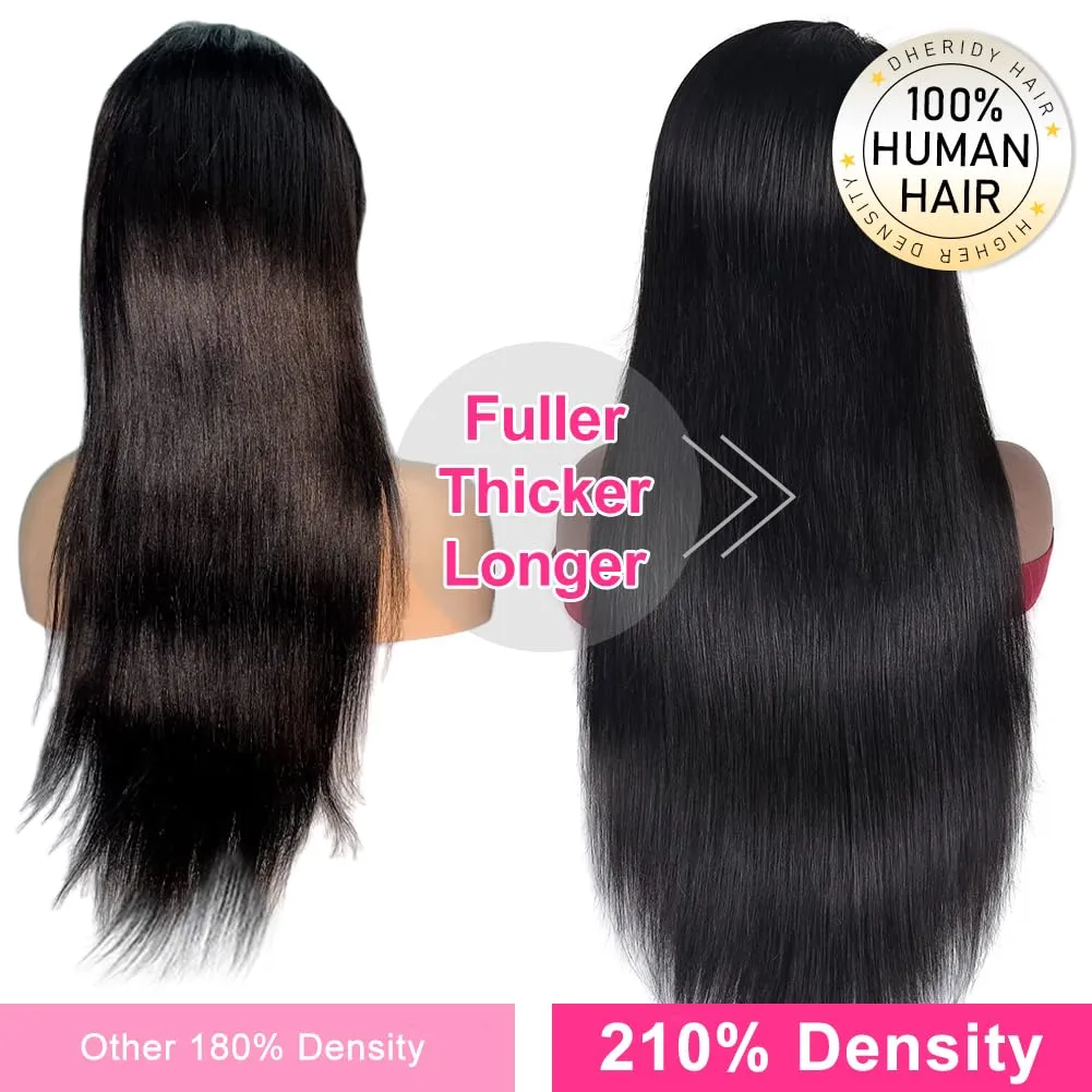 210% Density 13x6 Straight HD Lace Front Wigs Human Hair Pre Plucked 230g Glueless 100% Human Hair Lace Front Wigs for Black Women Brazilian Lace Frontal Wigs Human Hair 13x6 Free Part 28 Inch