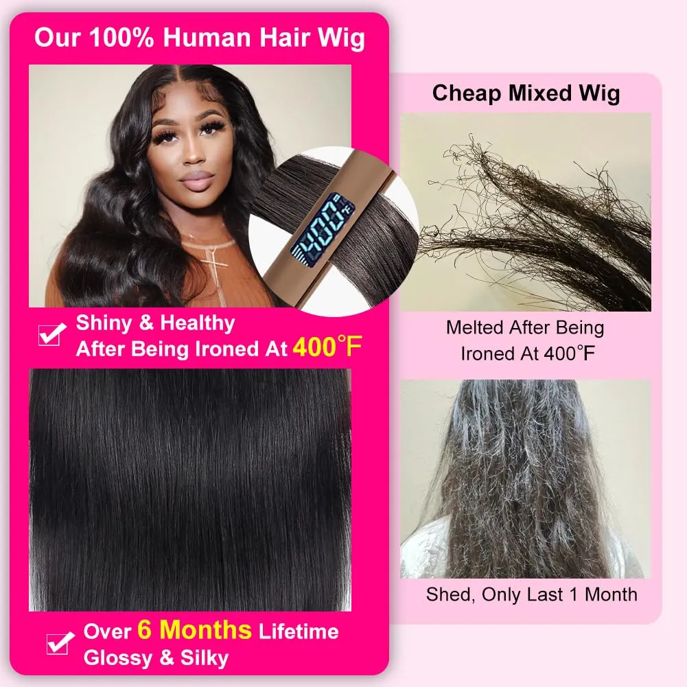 210% Density 13x6 Straight HD Lace Front Wigs Human Hair Pre Plucked 230g Glueless 100% Human Hair Lace Front Wigs for Black Women Brazilian Lace Frontal Wigs Human Hair 13x6 Free Part 28 Inch