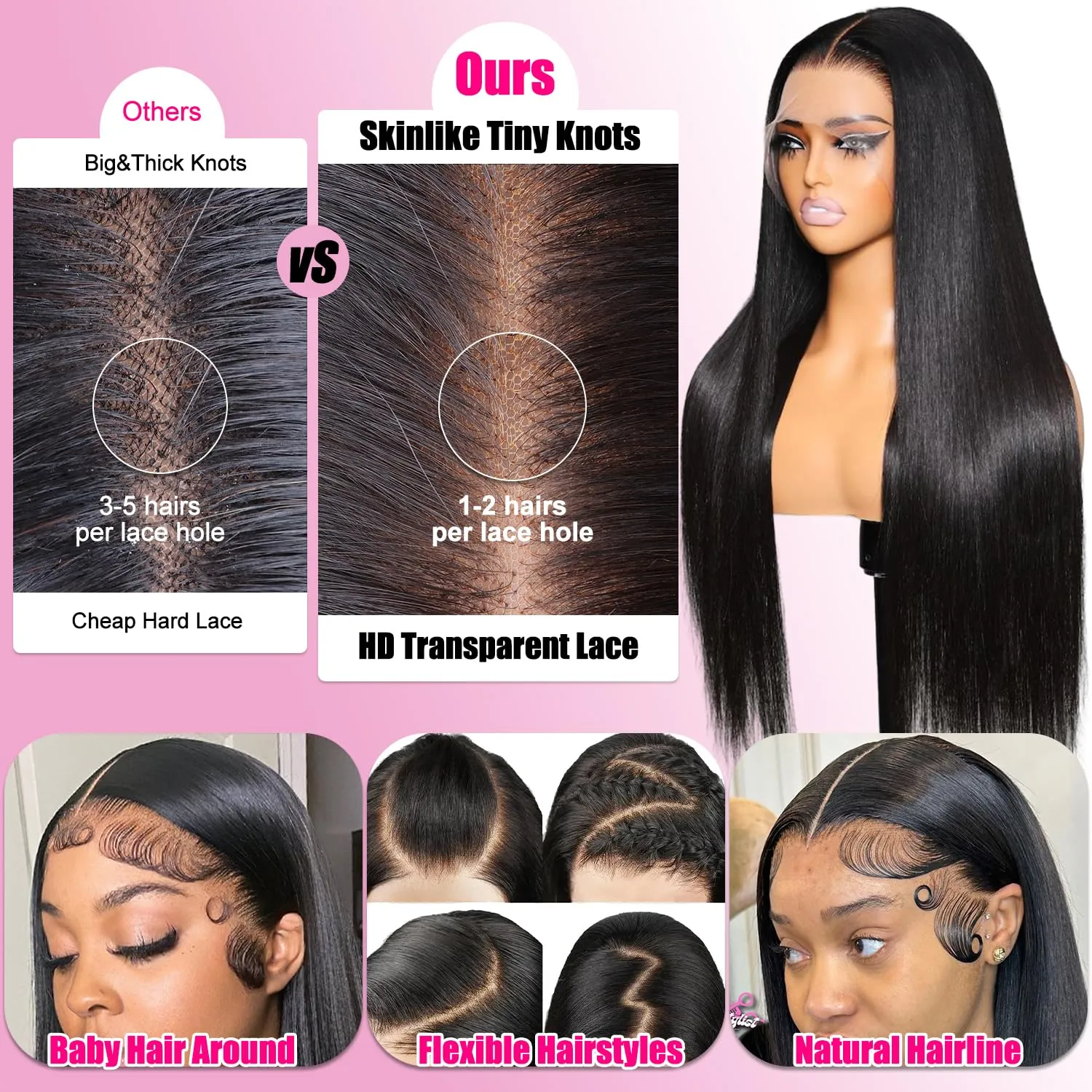 210% Density 13x6 Straight HD Lace Front Wigs Human Hair Pre Plucked 230g Glueless 100% Human Hair Lace Front Wigs for Black Women Brazilian Lace Frontal Wigs Human Hair 13x6 Free Part 28 Inch