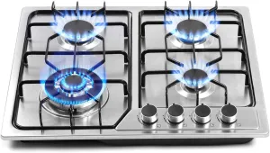 22″x20″ Built in Gas Cooktop 4 Burners Stainless Steel Stove with NG/LPG Conversion Kit Thermocouple Protection and Easy to Clean (20Wx22L)