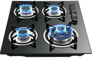 23” Built-in Gas Cook Cooktop Stove, 4 Burner NG/LPG Gas Hob Cooktop Electronic Ignition High-Power Gas Stove Countertop Tempered Glass Easy to Clean Cooker