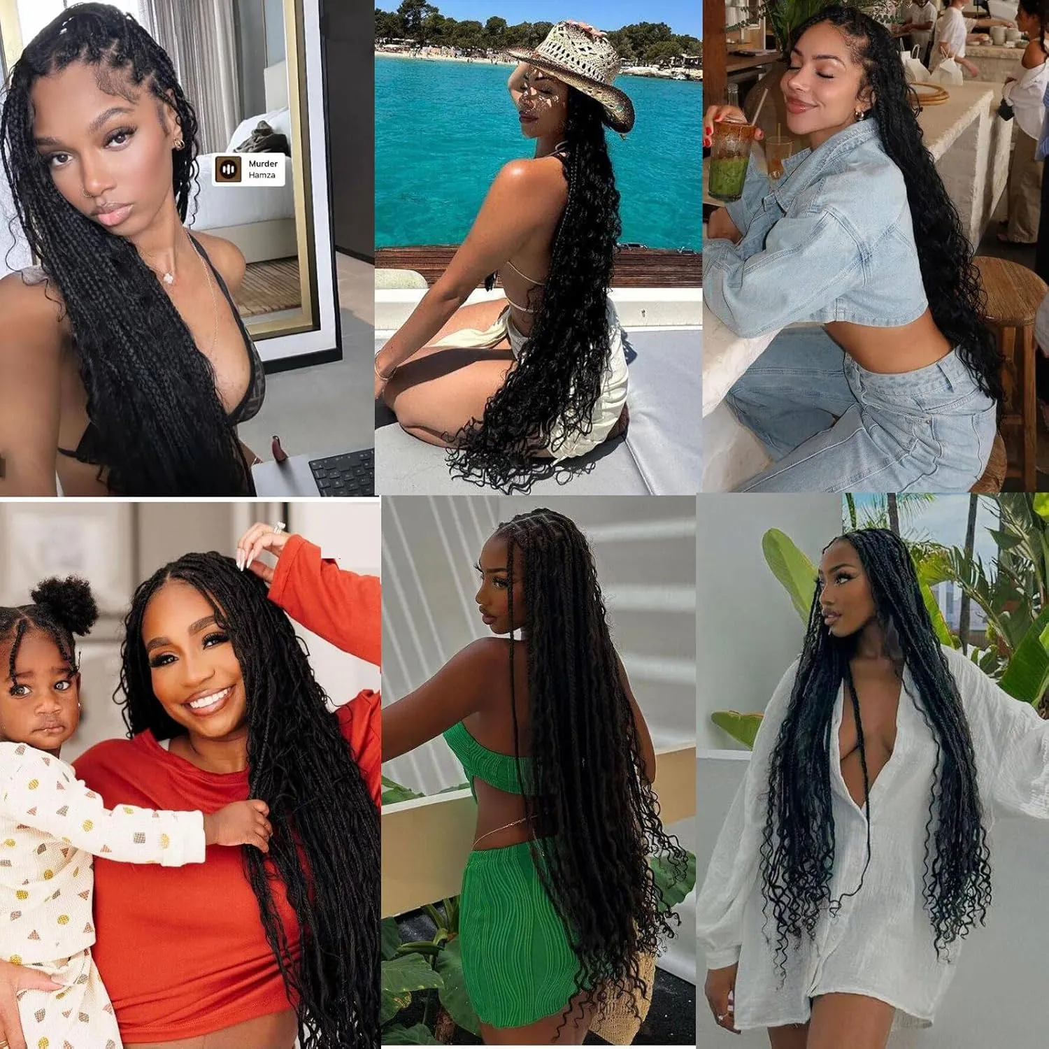 24 Inch Goddess Box Braids Crochet Hair for Black Women 8 Packs Bohomian Crochet Box Braids Pre-looped Boho Box Braids Crochet Braids Synthetic Braiding Hair Extension 1B