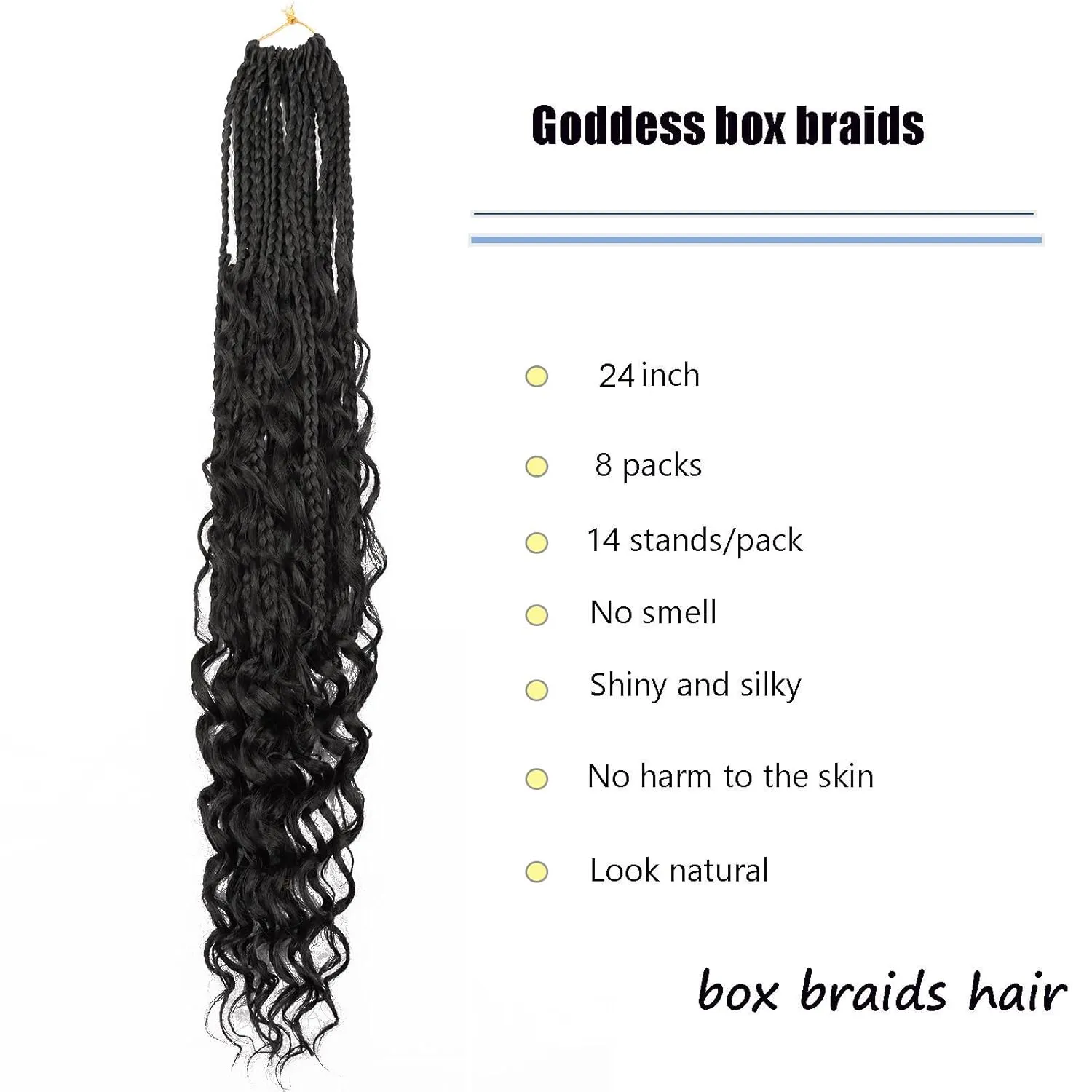 24 Inch Goddess Box Braids Crochet Hair for Black Women 8 Packs Bohomian Crochet Box Braids Pre-looped Boho Box Braids Crochet Braids Synthetic Braiding Hair Extension 1B