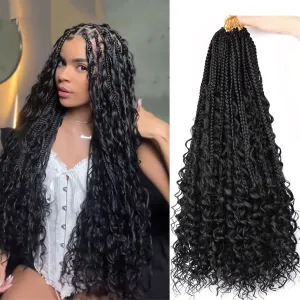 24 Inch Goddess Box Braids Crochet Hair for Black Women 8 Packs Bohomian Crochet Box Braids Pre-looped Boho Box Braids Crochet Braids Synthetic Braiding Hair Extension 1B