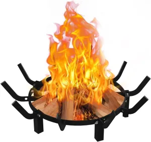 24 Inch Round Fire Pit Grate with 10 Bars for Firepit, Heavy Duty Firewood Log Burning Rack Holder for Fireplace Hearth Wood Stove and Outdoor Campfire, Black