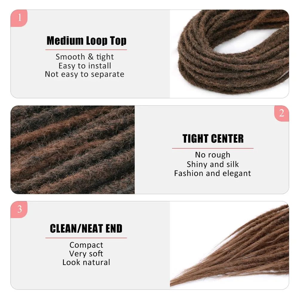 24 Inch Straight Double Ended Dreadlock Extensions Synthetic Dreads 10strands/pack Synthetic Braids Thin 0.6cm Soft Hip-Hop Style Dread Extensions Locks Hair(Straight（10 Strands）, 1B/30)