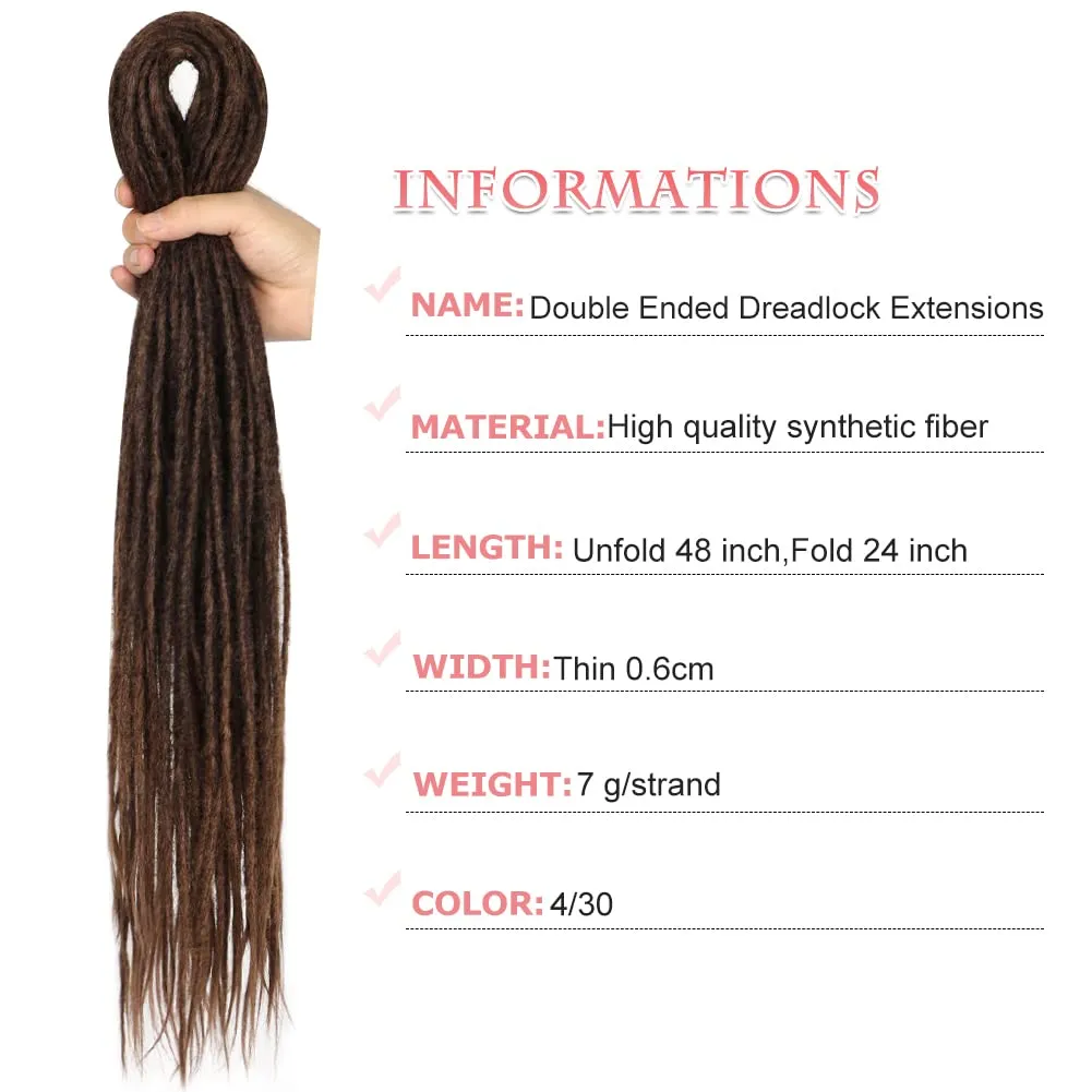 24 Inch Straight Double Ended Dreadlock Extensions Synthetic Dreads 10strands/pack Synthetic Braids Thin 0.6cm Soft Hip-Hop Style Dread Extensions Locks Hair(Straight（10 Strands）, 4/30)