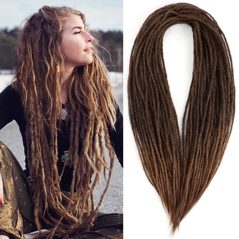 24 Inch Straight Double Ended Dreadlock Extensions Synthetic Dreads 10strands/pack Synthetic Braids Thin 0.6cm Soft Hip-Hop Style Dread Extensions Locks Hair(Straight（10 Strands）, 4/30)