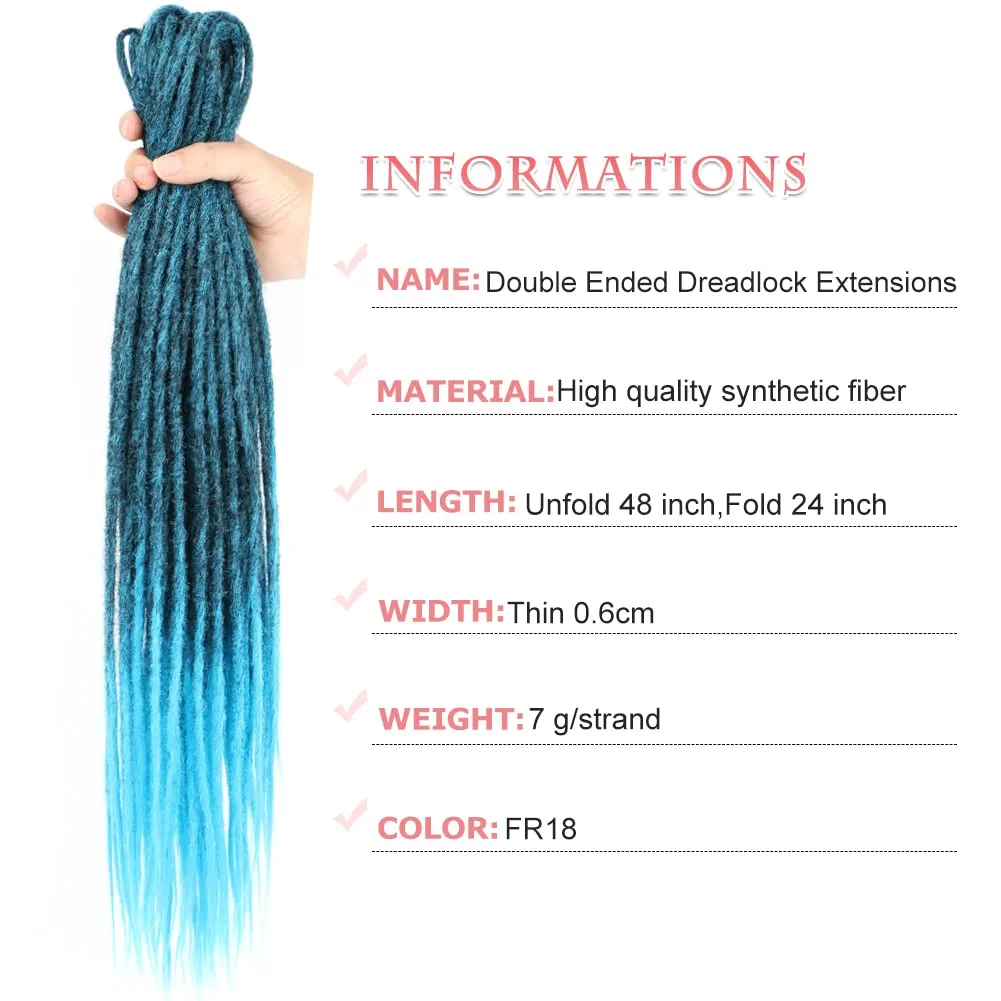 24 Inch Straight Double Ended Dreadlock Extensions Synthetic Dreads 10strands/pack Synthetic Braids Thin 0.6cm Soft Hip-Hop Style Dread Extensions Locks Hair(Straight（10 Strands）, FR18)