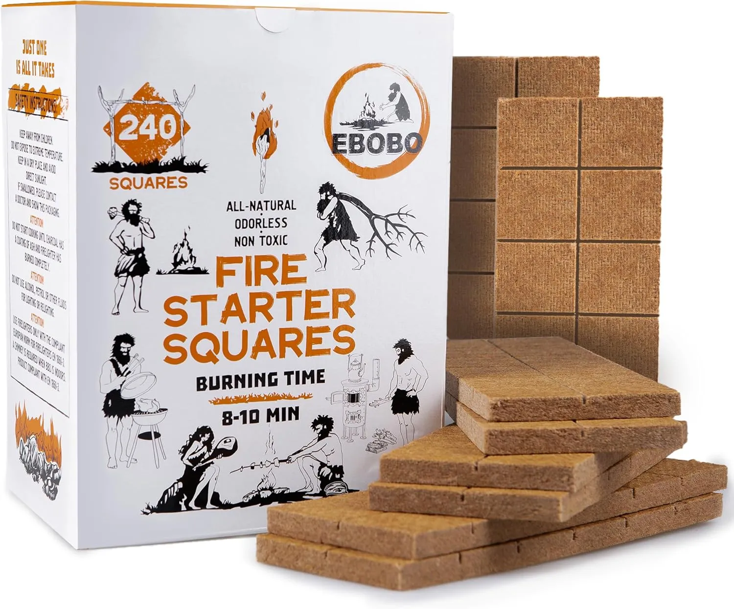 240 pcs Fire Starter Cubes for Fireplace, Wood Stove, Charcoal Grill, BBQ, Fire Pit & Smoker – Wax-Based, Odor-Free, Lights Fast – No Prep, No Mess
