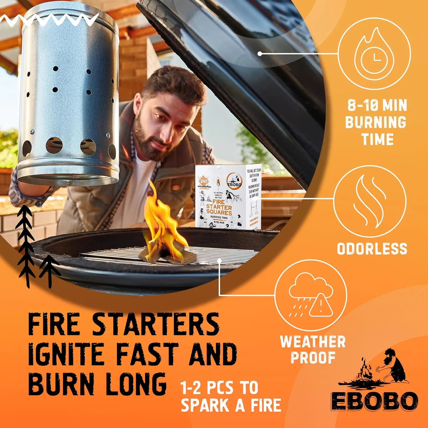 240 pcs Fire Starter Cubes for Fireplace, Wood Stove, Charcoal Grill, BBQ, Fire Pit & Smoker – Wax-Based, Odor-Free, Lights Fast – No Prep, No Mess
