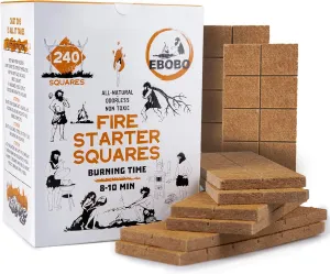 240 pcs Fire Starter Cubes for Fireplace, Wood Stove, Charcoal Grill, BBQ, Fire Pit & Smoker – Wax-Based, Odor-Free, Lights Fast – No Prep, No Mess