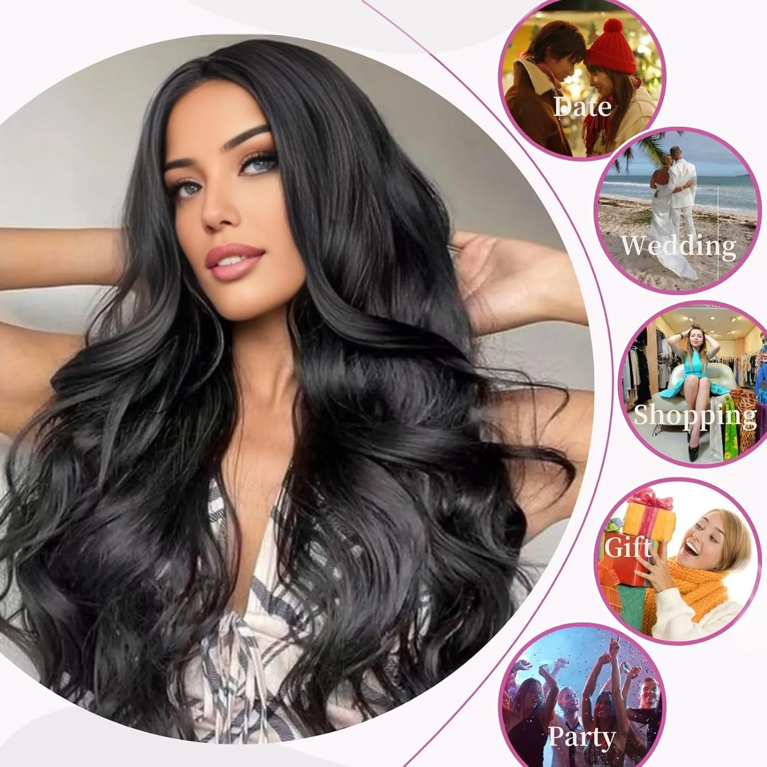 26 inch Lace Hairline Long Black Wigs for Women, Middle Part Long Curly Wig Heat Resistant Synthetic Hair Looking Natural, Fiber Wig for Daily Party Use