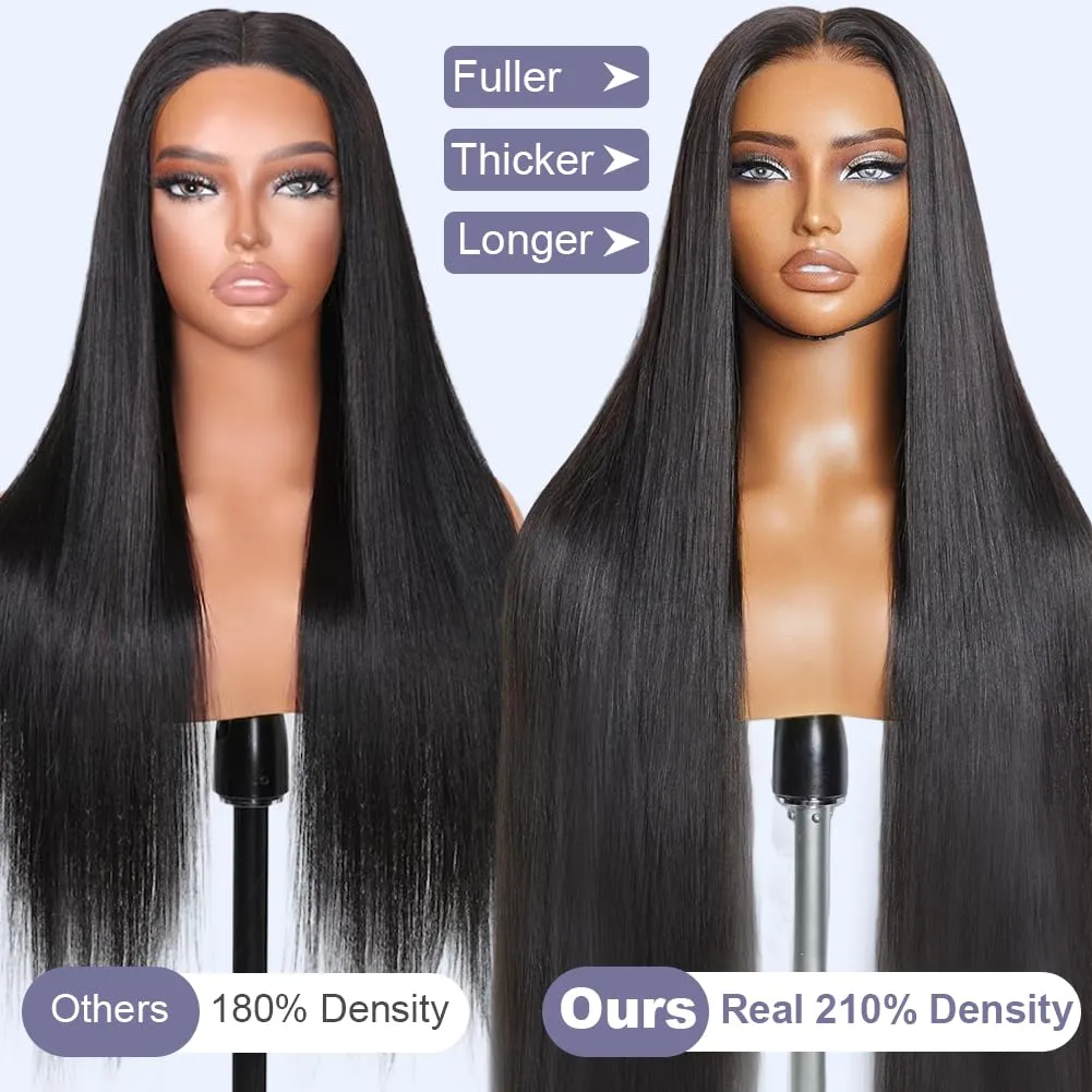 28 Inch 210% Density 6x4 Wear and Go Glueless Wigs Human Hair Pre Plucked Pre Cut 230g Straight Glueless 100% Human Hair Wigs for Black Women Tiny Knots HD Lace Closure Wigs Middle Part