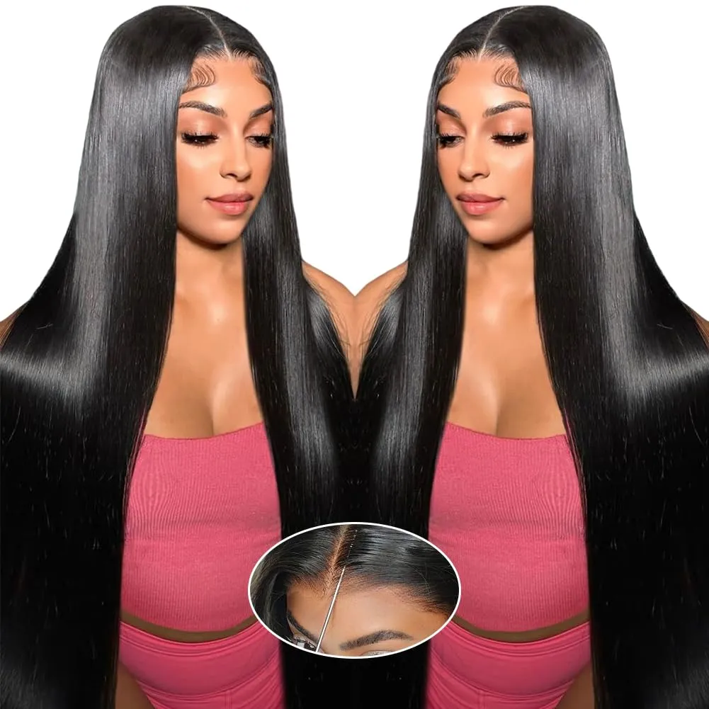 28 Inch 210% Density 6x4 Wear and Go Glueless Wigs Human Hair Pre Plucked Pre Cut 230g Straight Glueless 100% Human Hair Wigs for Black Women Tiny Knots HD Lace Closure Wigs Middle Part
