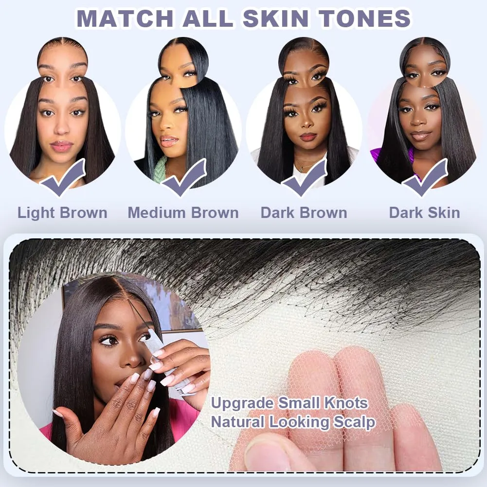 28 Inch 210% Density 6x4 Wear and Go Glueless Wigs Human Hair Pre Plucked Pre Cut 230g Straight Glueless 100% Human Hair Wigs for Black Women Tiny Knots HD Lace Closure Wigs Middle Part