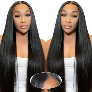 28 Inch 250% Density 6x4 Wear and Go Glueless Wigs Human Hair Pre Plucked Pre Cut 260g Skinlike HD Straight Glueless Lace Closure 100% Human Hair Wigs for Black Women Small Knots Middle Part