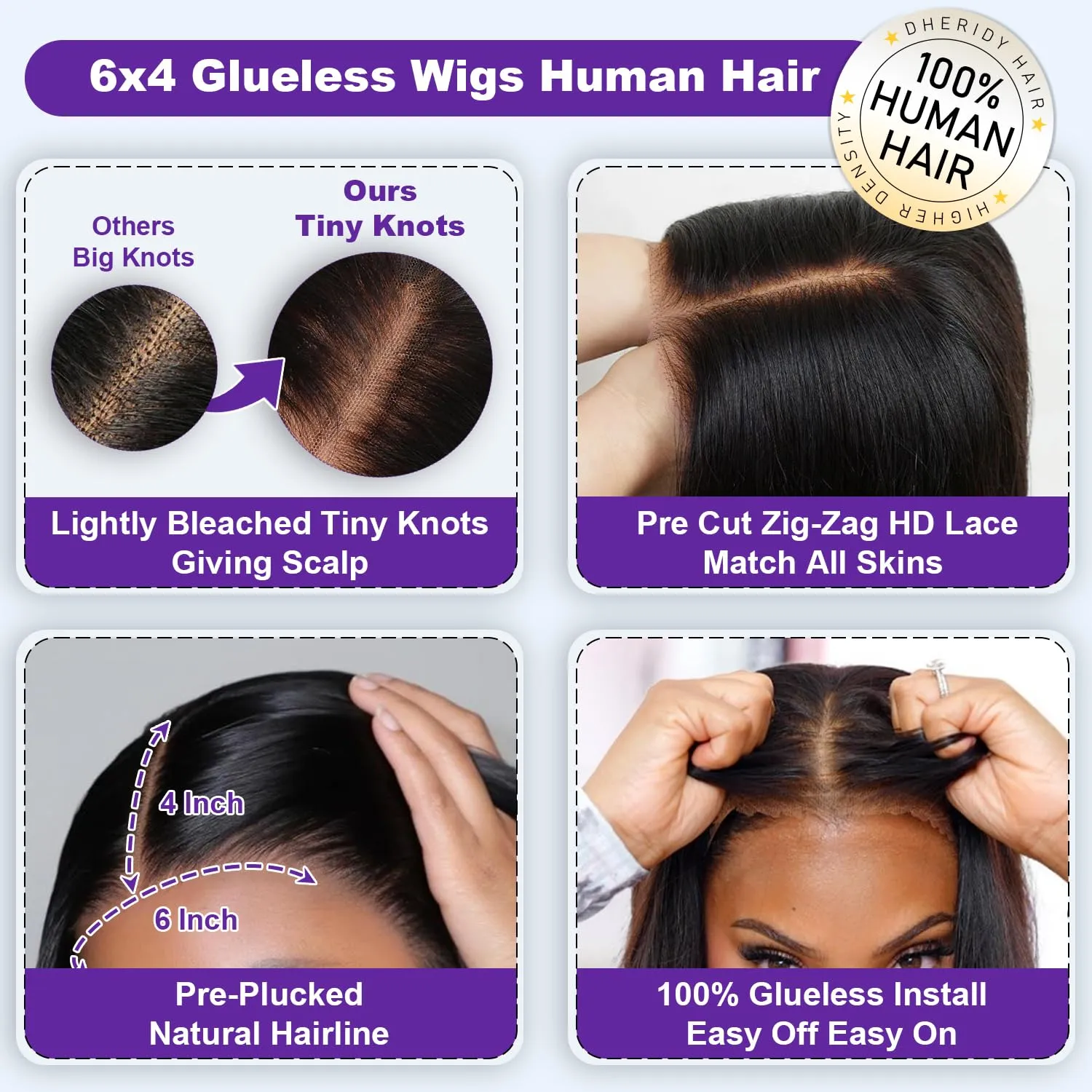 28 Inch 250% Density 6x4 Wear and Go Glueless Wigs Human Hair Pre Plucked Pre Cut 260g Skinlike HD Straight Glueless Lace Closure 100% Human Hair Wigs for Black Women Small Knots Middle Part