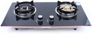 28 Inches Black Tempered Glass Panel Built-in Gas Cooktop Dual Fuel Cooktops with Strong Flame Natural Gas Stove Countertop Gas Hob 2 Burners Cooktops Gas Cooker for Griddle, Pan