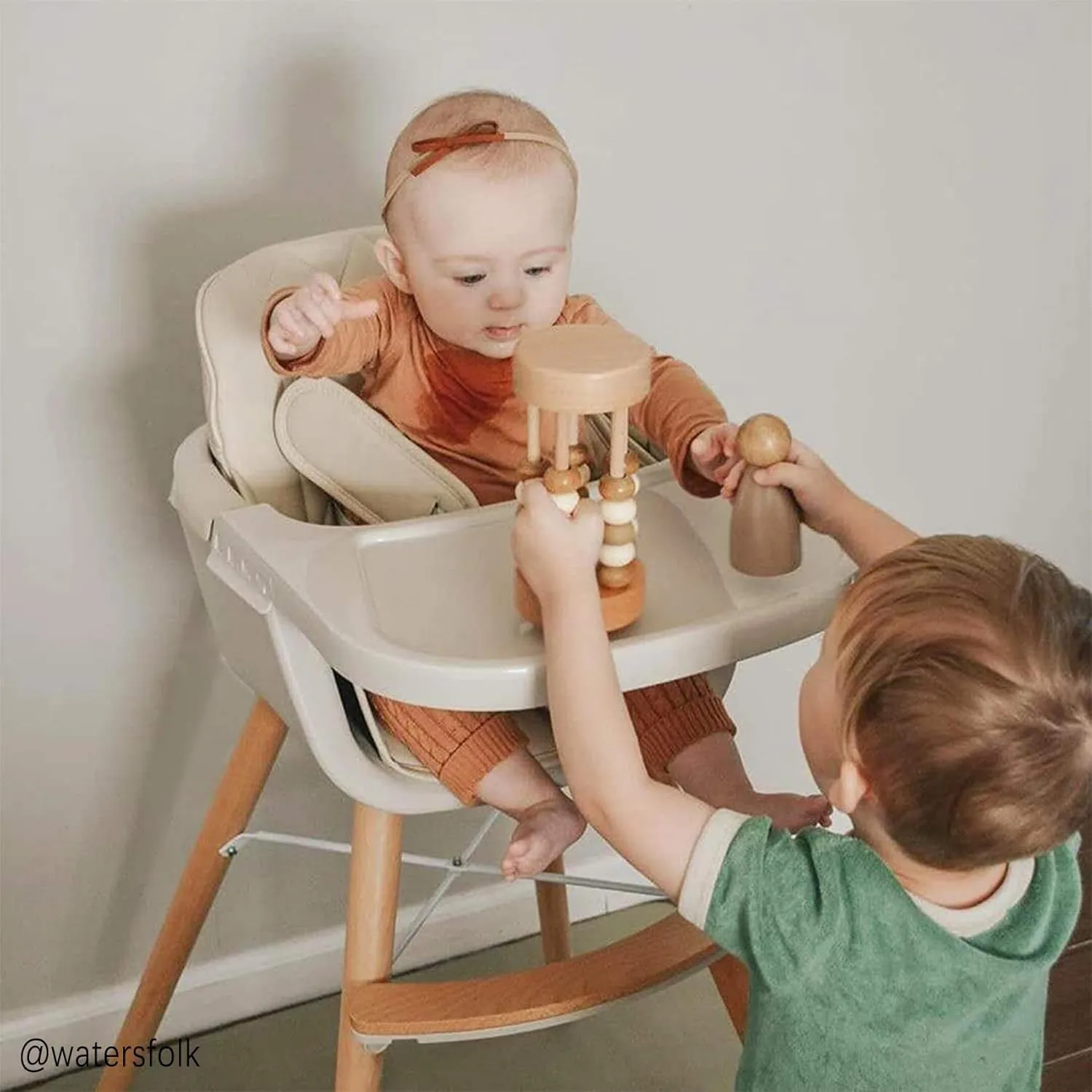 3-in-1 Convertible Wooden High Chair, High Chairs for Babies and Toddlers, Baby High Chair with Adjustable Legs & Dishwasher Safe Tray, Made of Sleek Hardwood & Premium Leatherette, Beige Color