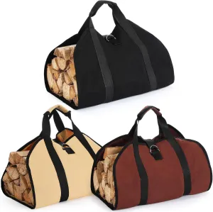 3 Pcs Canvas Firewood Log Carrier Tote Bag, 40"x19" Fireplace Accessories Wood Burning Fireplace for Outdoor Tubular Wood Stand by Hearth Stove Tools Set