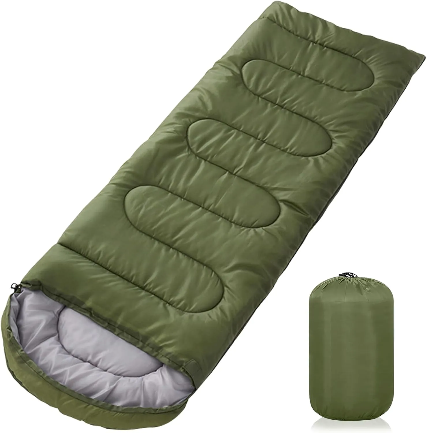 3-Season Lightweight Sleeping Bag with Compression Sack - 1.6kg Waterproof & Portable for Camping, Hiking, Indoor/Outdoor Use (Green, 220x85cm)