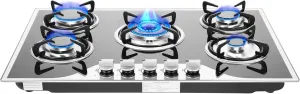 30 inch Gas Cooktop 5 Burners Stainless Steel Tempered Glass Built-in Gas Hob for LPG/NG Convertible Dual Fuel Stove Top Easy to Clean