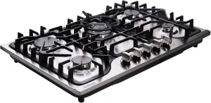 30 Inch Gas Cooktop DT57043 Built-in Stainless Steel 5 Burners Gas Stovetop LPG/NG Convertible Dual Fuel Gas Hob