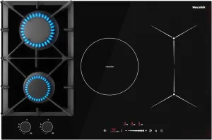 30 Inch Gas Cooktop Mix Induction Cooktop Combo with 5 Burners Built-in Hybrid 12000 BTU Boost 6700W,Grill Bridge Mode 9 Power Levels Safety Lock