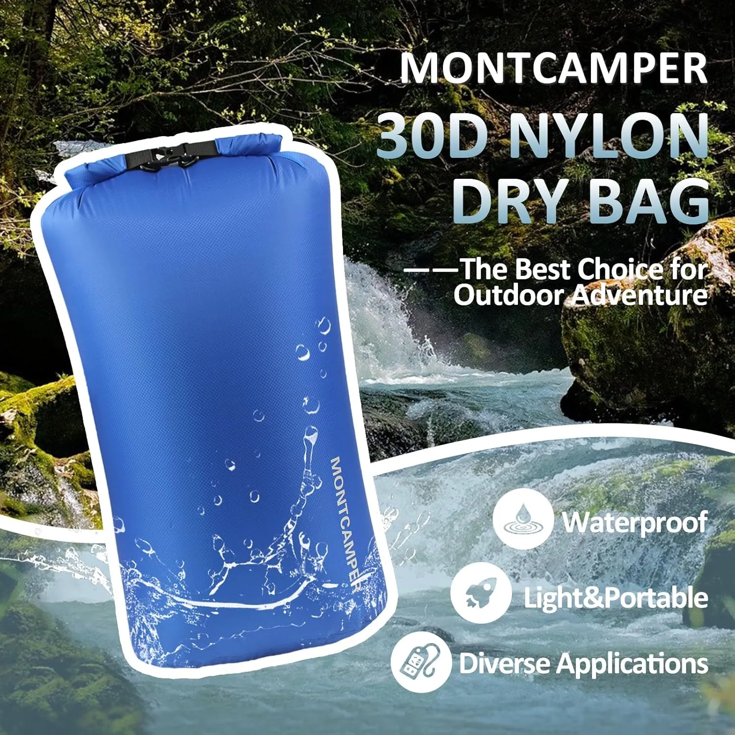 30D Nylon Waterproof Dry Bag-Extra Large Waterproof Storage Sack with Roll Top Closure-Suitable for Long Hiking, Camping, Kayaking and Beach-Float on Water(35L/Blue)