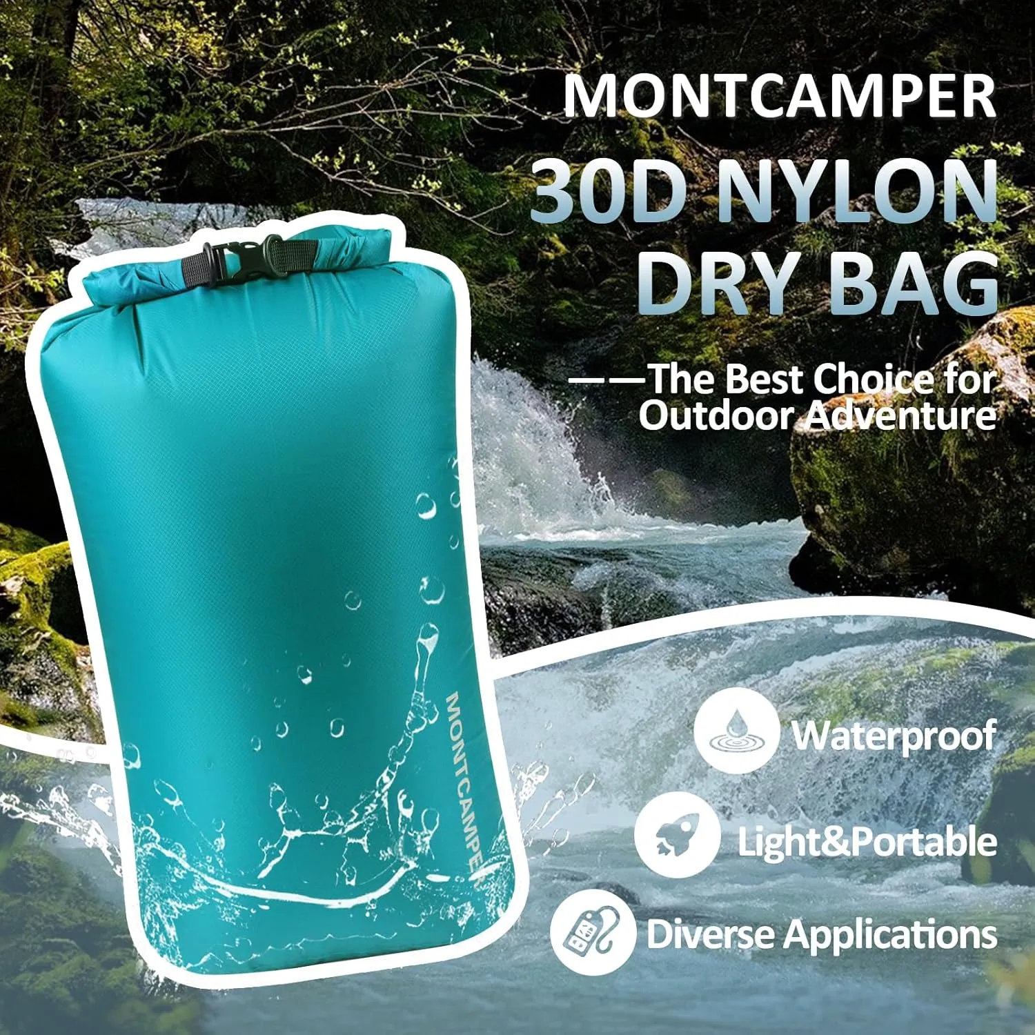 30D Nylon Waterproof Dry Bag-Extra Large Waterproof Storage Sack with Roll Top Closure-Suitable for Long Hiking, Camping, Kayaking and Beach-Float on Water(35L/Turquoise blue)