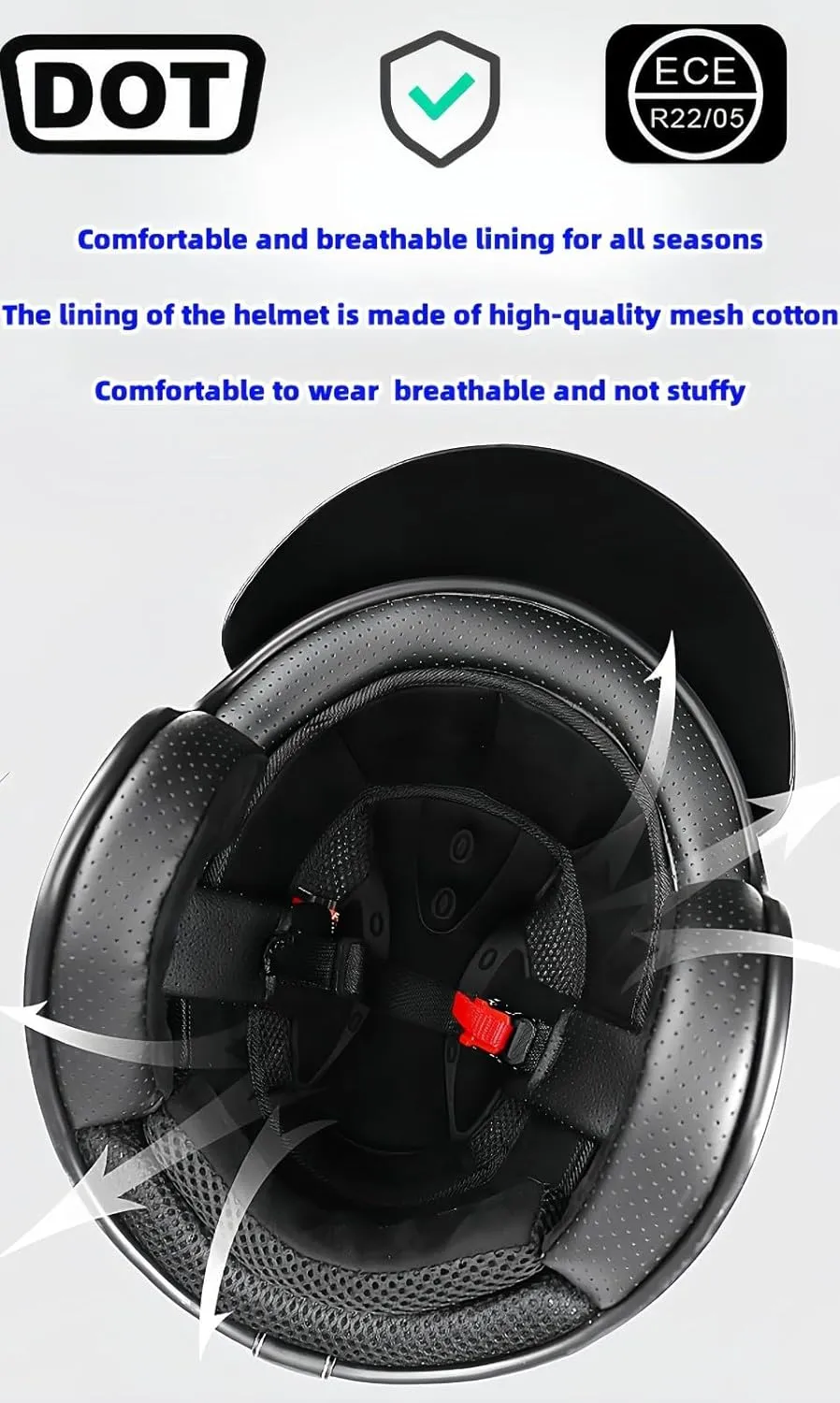 3/4 Motorcycle Helmet DOT-Certified Brain-Cap Open Motorcycle Helmet with Sun Visor Half Shell Helmet Half Helmets Protective Helmet for Men Women