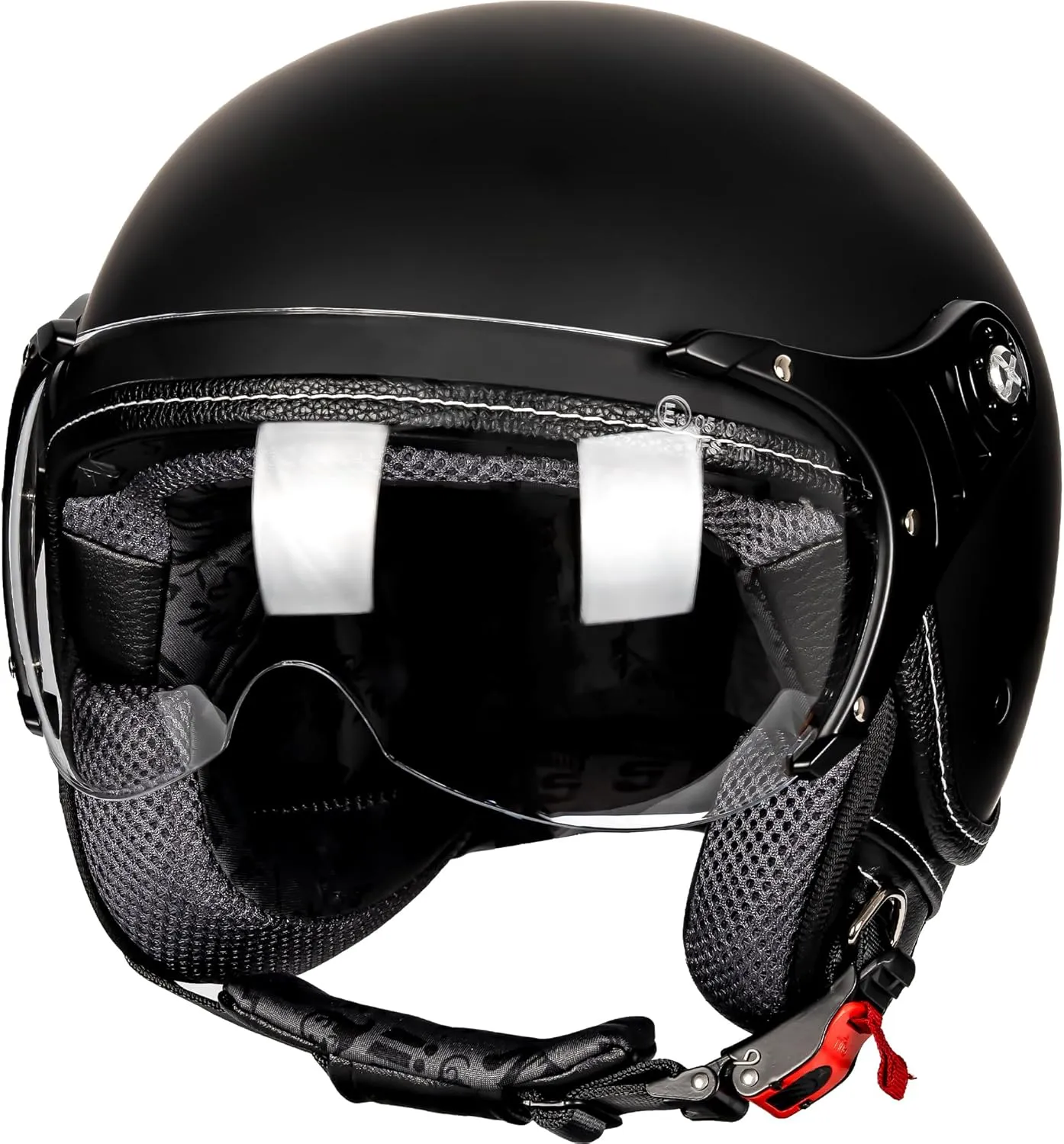 3/4 Motorcycle Helmets Retro Open Face Vespa Scooters Helmet with Clear Visor for Men and Women- DOT Approved