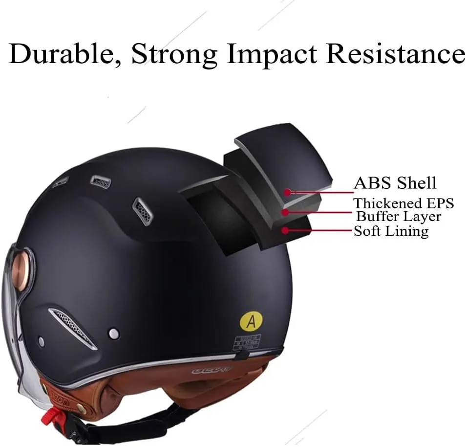 3/4 Vespa Open Face Men Women Helmets, Adult DOT Approved Half Face StreetBike Helmets, Moped Cruiser Scooter Motorcycle Helmets with Dual Visor, Lightweight Unisex Retro Vintage Half Face Helmet