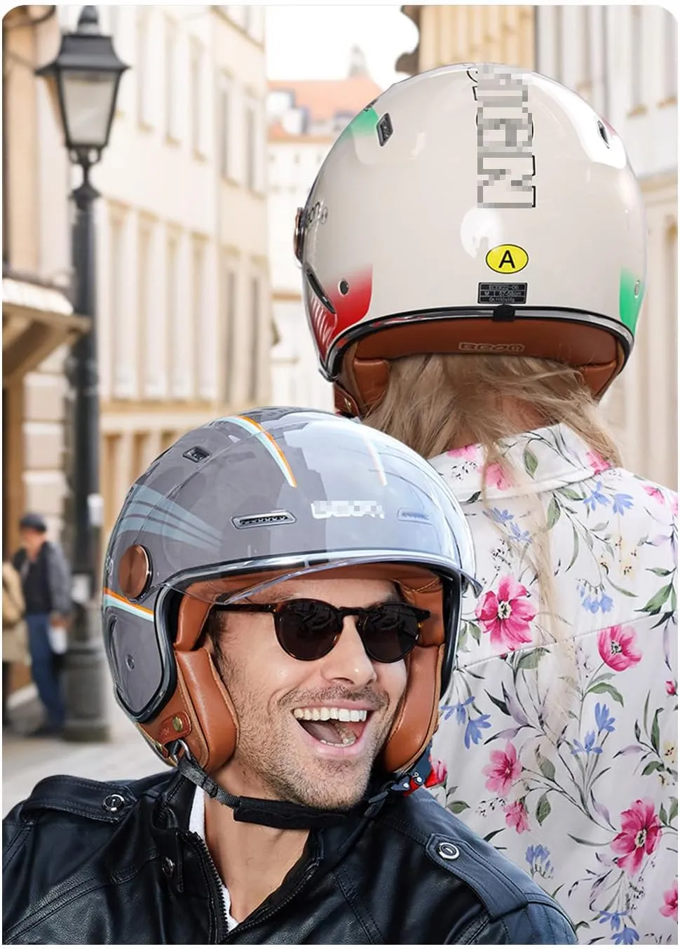 3/4 Vespa Open Face Men Women Helmets, Adult DOT Approved Half Face StreetBike Helmets, Moped Cruiser Scooter Motorcycle Helmets with Dual Visor, Lightweight Unisex Retro Vintage Half Face Helmet