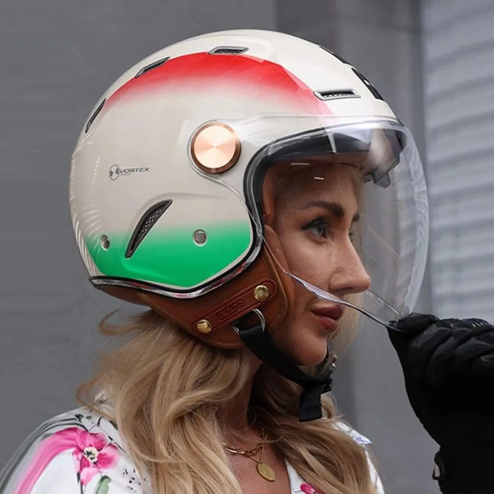 3/4 Vespa Open Face Men Women Helmets, Adult DOT Approved Half Face StreetBike Helmets, Moped Cruiser Scooter Motorcycle Helmets with Dual Visor, Lightweight Unisex Retro Vintage Half Face Helmet