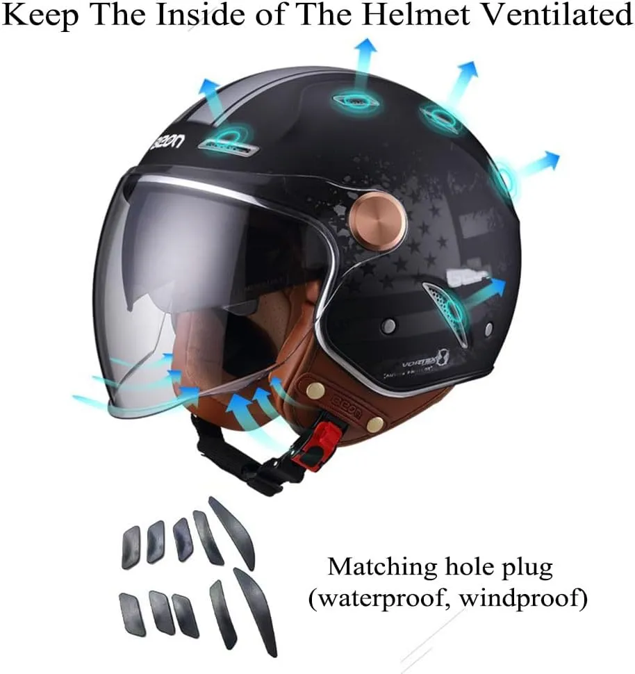 3/4 Vespa Open Face Men Women Helmets, Adult DOT Approved Half Face StreetBike Helmets, Moped Cruiser Scooter Motorcycle Helmets with Dual Visor, Lightweight Unisex Retro Vintage Half Face Helmet