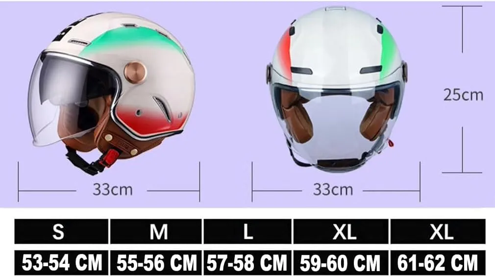 3/4 Vespa Open Face Men Women Helmets, Adult DOT Approved Half Face StreetBike Helmets, Moped Cruiser Scooter Motorcycle Helmets with Dual Visor, Lightweight Unisex Retro Vintage Half Face Helmet