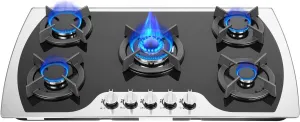 35.4 Inch Gas Cooktop, 5 Burners Built-in Tempered Glass Stove Top, NG/LPG Convertible Dual Fuel Natural Gas Hob, Thermocouple Protection for Camping, RV, Apartment