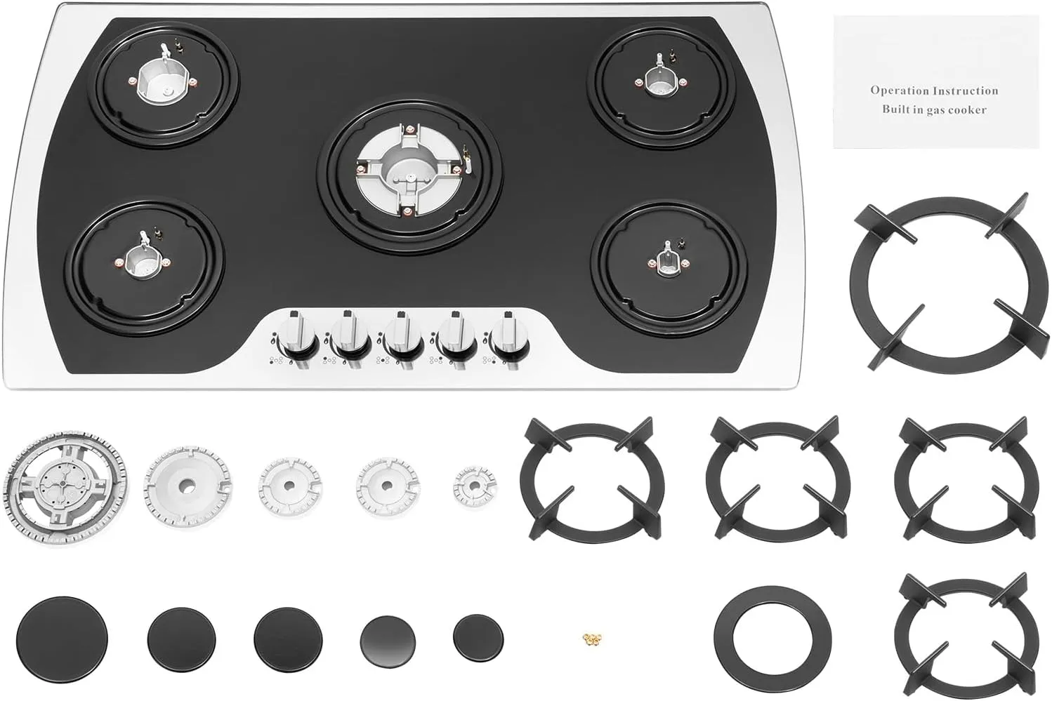 35.4 Inch Gas Cooktop, 5 Burners Built-in Tempered Glass Stove Top, NG/LPG Convertible Dual Fuel Natural Gas Hob, Thermocouple Protection for Camping, RV, Apartment