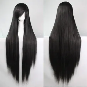 39" Womens Long Straight Synthetic Wig Halloween Cosplay Party Wig Black