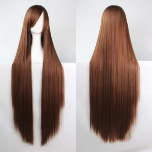 39" Womens Long Straight Synthetic Wig Halloween Cosplay Party Wig Brown