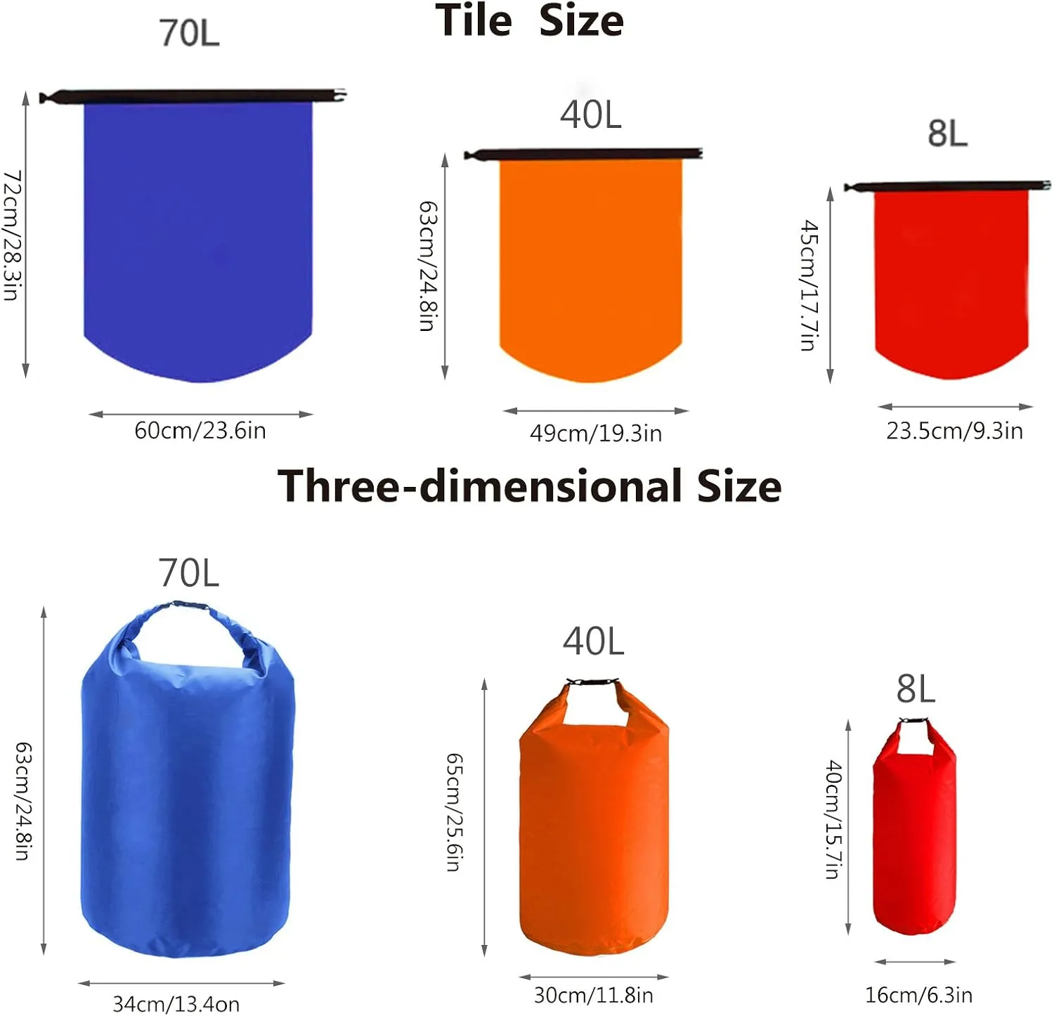 3pcs Waterproof Dry Bag Roll Top Dry Sack for Kayaking Boating Fishing Swimming