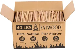 40 Lbs Fatwood Fire Starter Sticks, Natural Kindling Wood, Pine Firewood Firestarter for Campfire, Stove, Fireplace, Bonfires, Grill