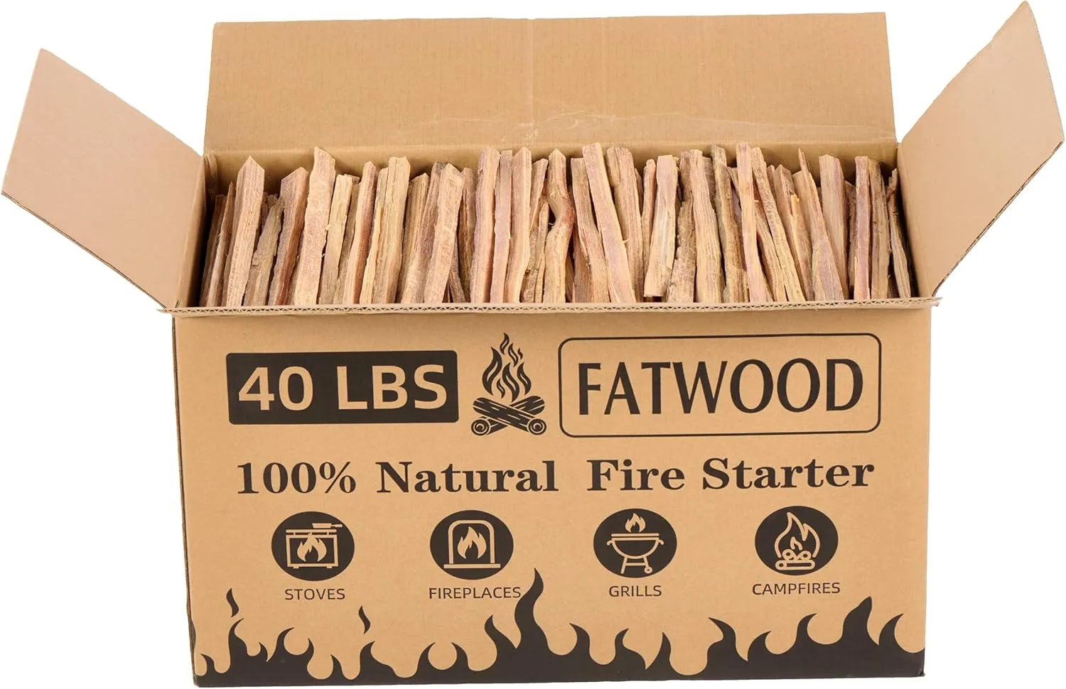 40 Lbs Fatwood Fire Starter Sticks, Natural Kindling Wood, Pine Firewood Firestarter for Campfire, Stove, Fireplace, Bonfires, Grill